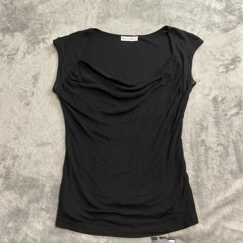 VTG 90s Rebecca Beeson Drape Neck Ribbed Tshirt Size 2 Grunge Goth Whimsy